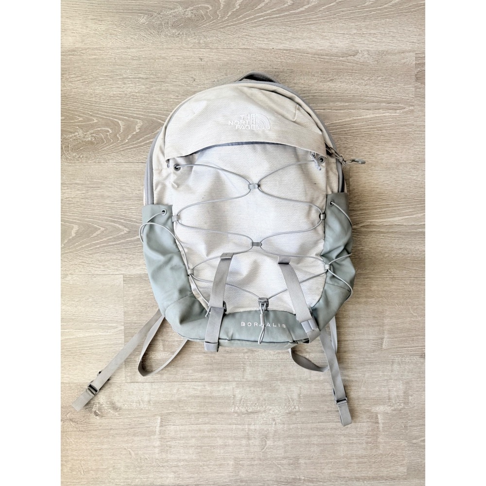The North Face Borealis Backpack Light Grey Sage Green Bungee Laptop Bag